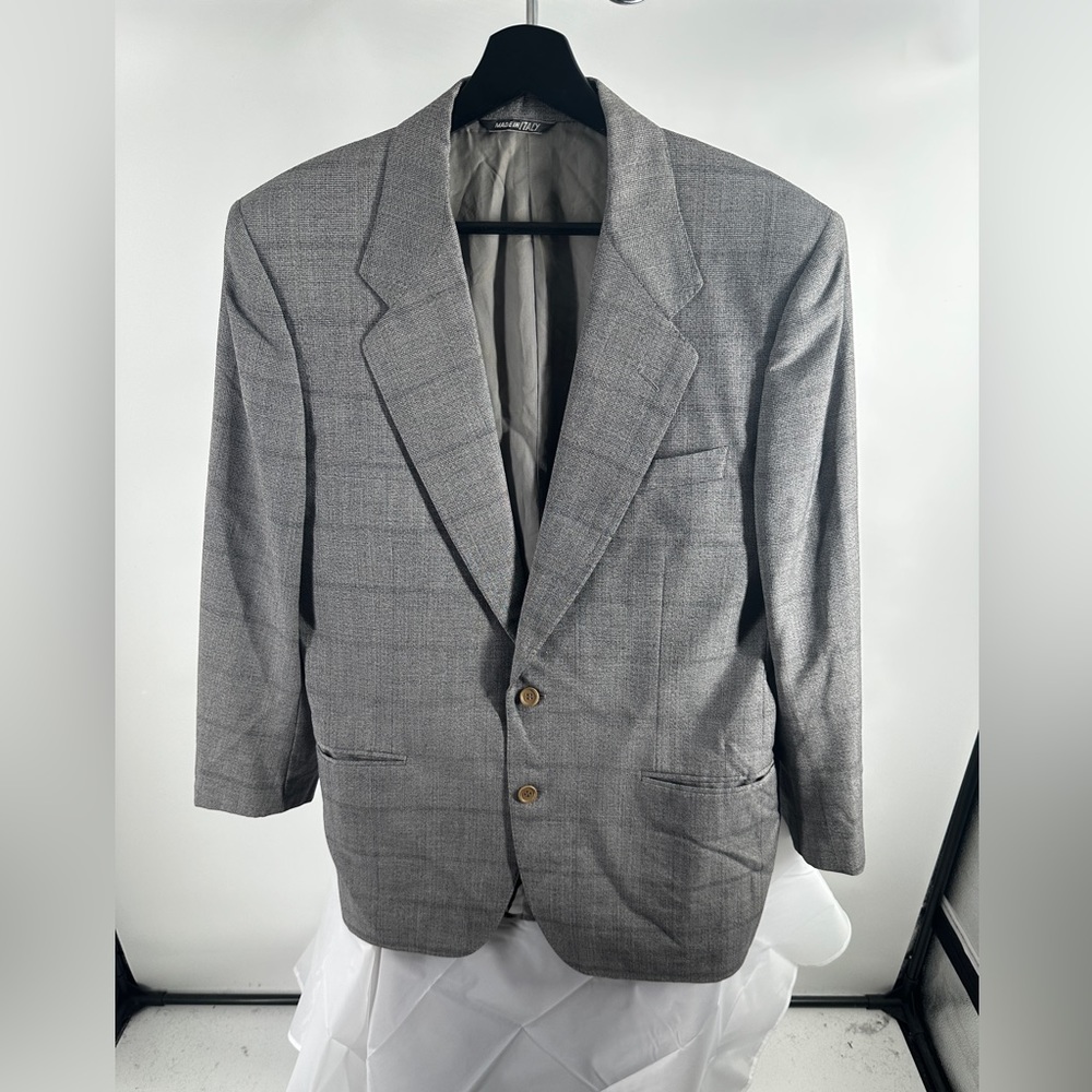 Canali grey plaid checker single breasted blazer